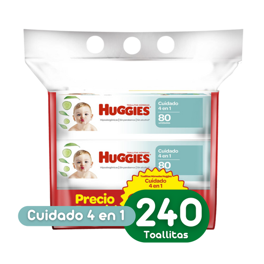 PAÑITOS HUGGIES CUIDADO 4 EN 1